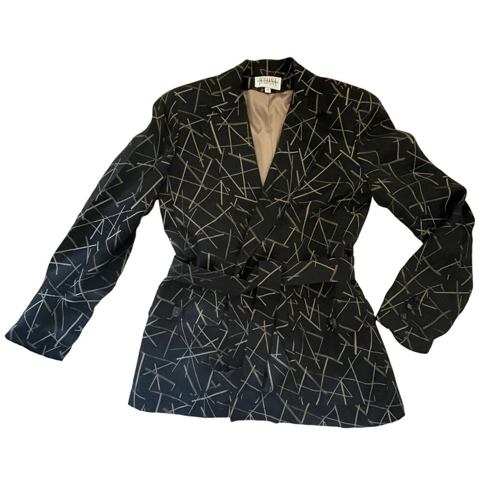 Juliana Collezione Womens Geometric Pattern BlazerJacket Size 4 Belted